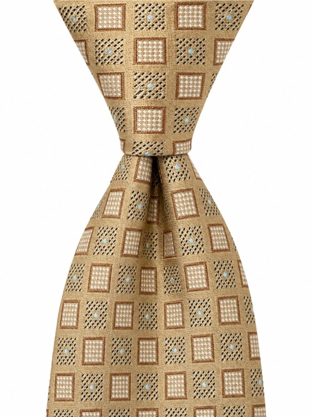 HUGO BOSS Silk Tie‎ Geometric Beige Blue Pattern Made In Italy